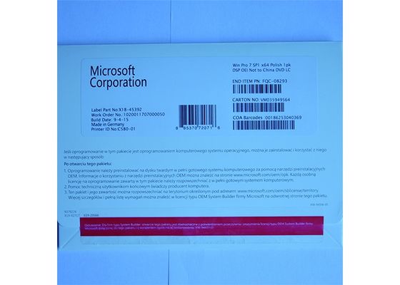 Trung Quốc Gói OEM Gói OEM Microsoft Windows 7 Professional Giấy phép Phần mềm khóa Giấy phép DVD / COA nhà cung cấp