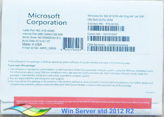 Trung Quốc 100% Bản gốc Windows Server 2012 OEM Gói tiêu chuẩn FPP Chuẩn 64bit Trực tuyến Kích hoạt nhà cung cấp